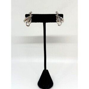 Vintage Sterling Silver Abstract Leaf Screw Back Earrings